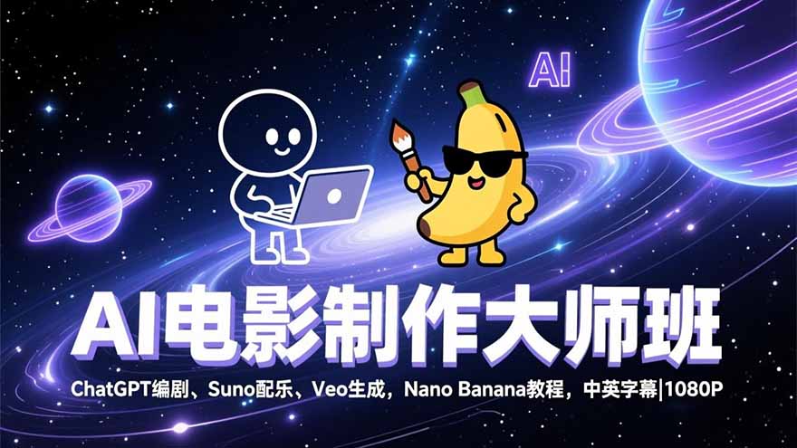 AI电影制作大师班：ChatGPT编剧、Suno配乐、Veo生成，Nano Banana教程，中英字幕|1080P-好运多多