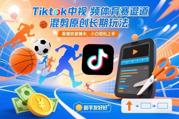 Tiktok中视频体育赛道混剪原创长期玩法，靠播放量賺米，小白轻松上手-好运多多