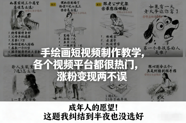 手绘画短视频制作教学，各个视频平台都很热门，涨粉变现两不误-好运多多