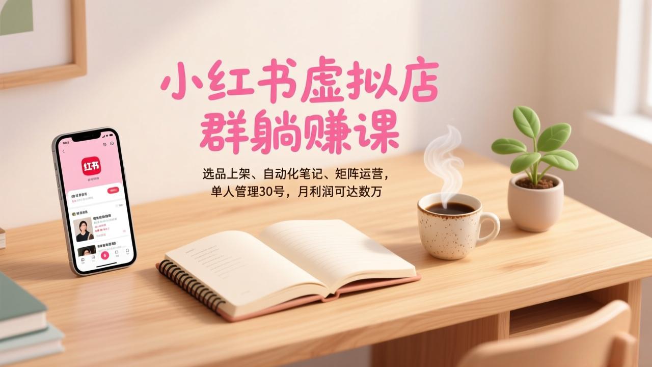 小红书虚拟店群躺赚课，选品上架、自动化笔记、矩阵运营，单人管理30号，月利润可达数万-好运多多