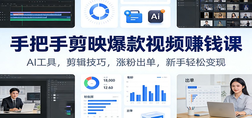 手把手剪映爆款视频赚钱课：AI工具，剪辑技巧，涨粉出单，新手轻松变现-好运多多