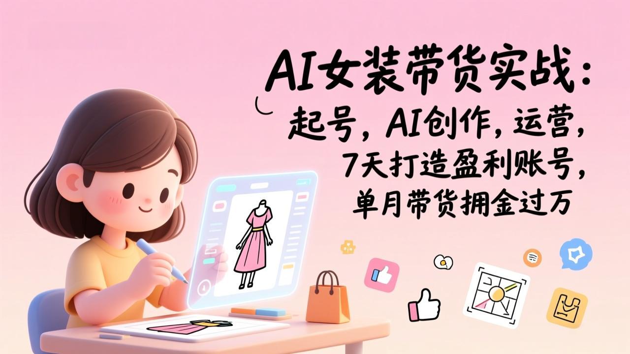 AI女装带货实战:起号,AI创作,运营,7天打造盈利账号,单月带货佣金过万-好运多多