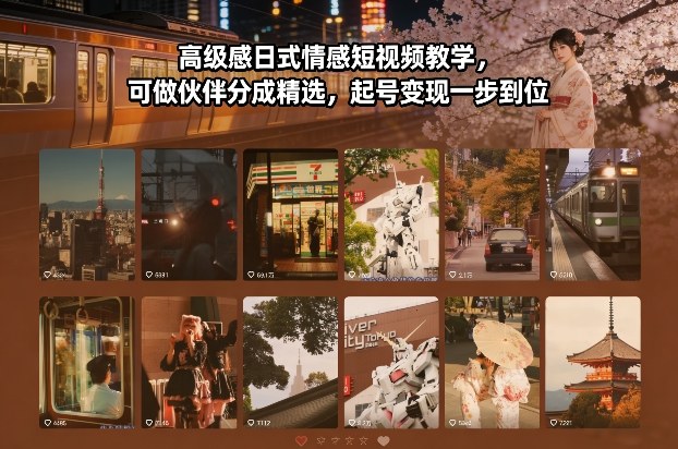 高级感日式情感短视频教学，可做伙伴分成精选，起号变现一步到位-好运多多