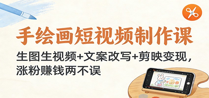 手绘画短视频制作课：生图生视频+文案改写+剪映变现，涨粉赚钱两不误-好运多多