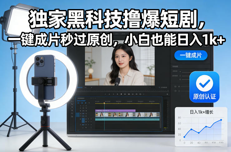 独家黑科技撸爆短剧，一键成片秒过原创，小白也能日入1k+【揭秘】-好运多多