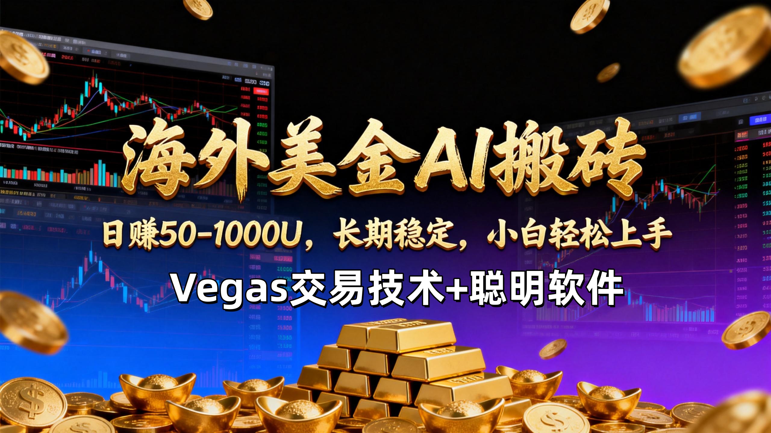 【海外美金AI搬砖】Vegas交易技术+聪明软件，日赚50-1000U，长期稳定，小白轻松上手。-好运多多