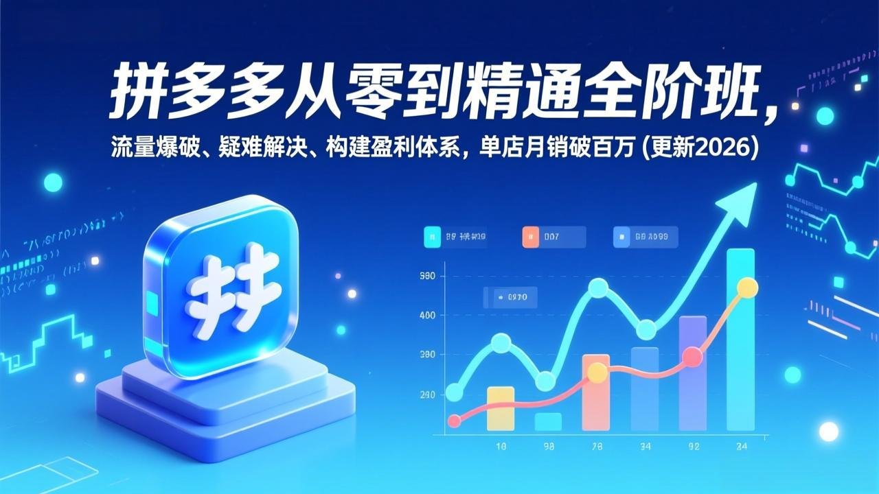 拼多多从零到精通全阶班，流量爆破、疑难解决，构建盈利体系，单店月销破百万(更新2026-好运多多