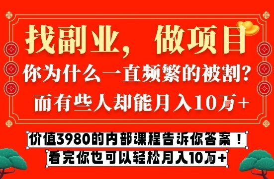 价值3980的网创内部课程，告诉你互联网创业月入10个W的秘密【揭秘】-好运多多
