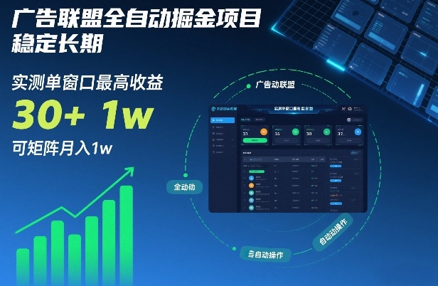 广告联盟全自动掘金项目，稳定长期，实测单窗口最高收益30+，可矩阵月入1w+【揭秘】-好运多多