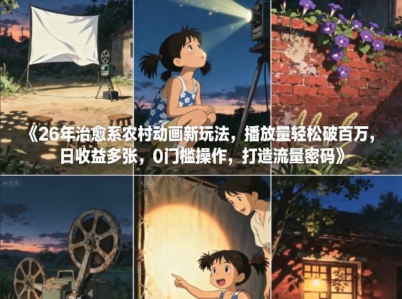 26年治愈系农村动画新玩法，播放量轻松破百万，日收益多张，0门槛操作，打造流量密码-好运多多