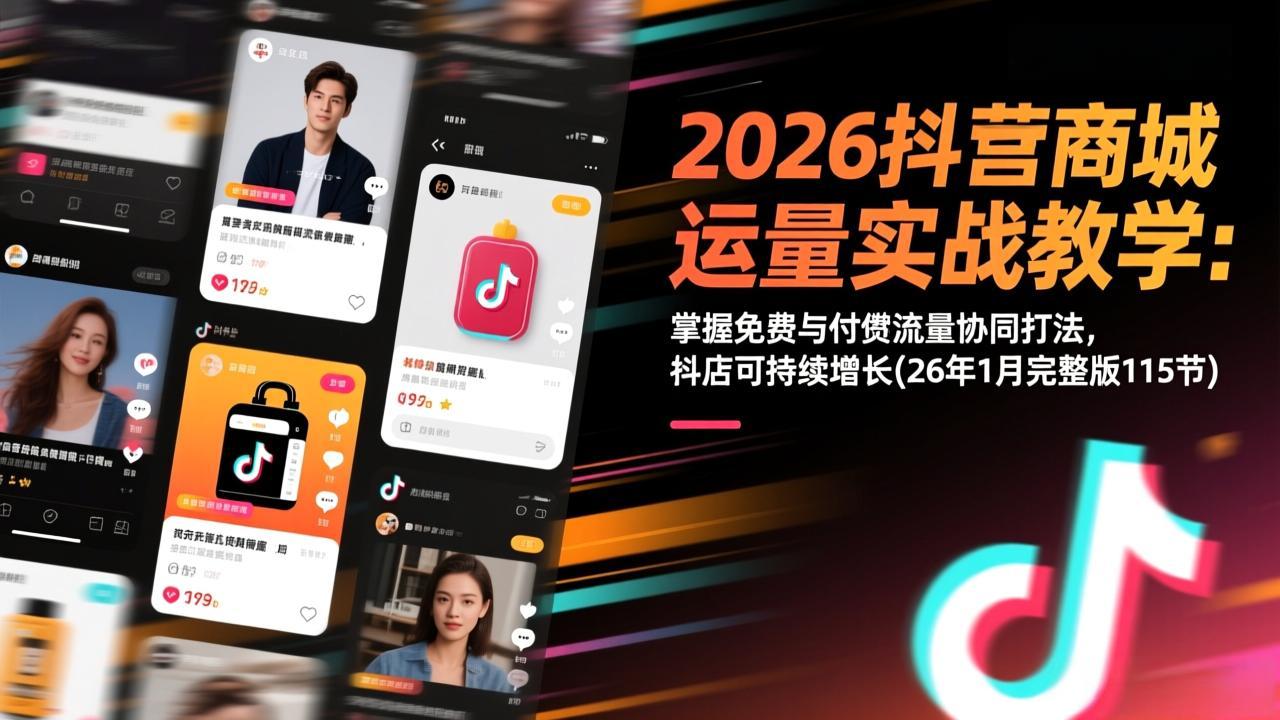 2026抖音商城运营实战教学：掌握免费与付费流量协同打法，抖店可持续增长(26年1月完整版115节-好运多多