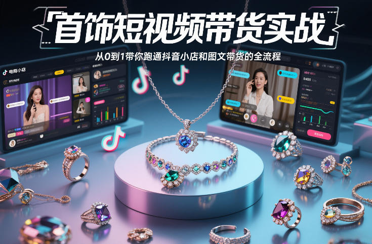 首饰短视频带货实战，从0到1带你跑通抖音小店和图文带货的全流程-好运多多