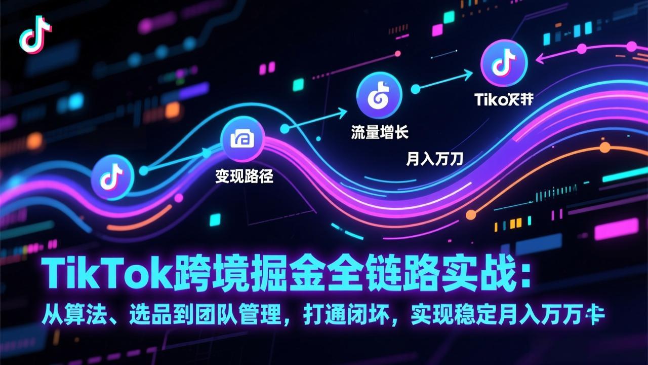 TikTok跨境掘金全链路实战：从算法、选品到团队管理，打通闭环，实现稳定月入万刀-好运多多
