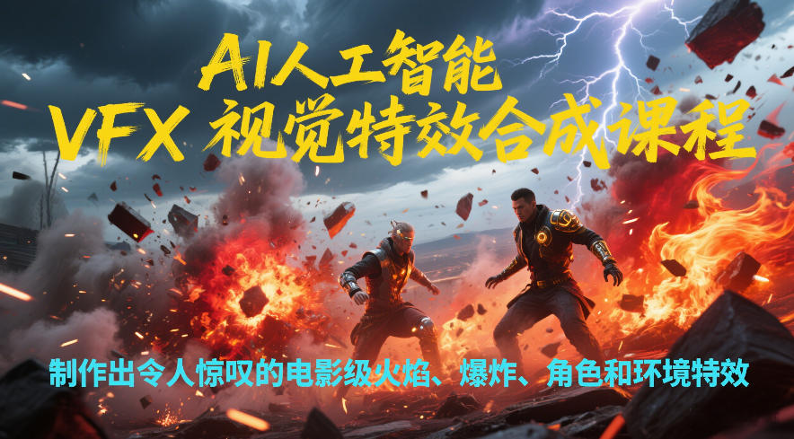 AI人工智能VFX视觉特效合成课程，制作出令人惊叹的电影级火焰、爆炸、角色和环境特效-好运多多