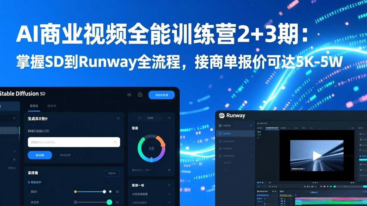 AI商业视频全能训练营2+3期：掌握SD到Runway全流程，接商单报价可达5K-5W-好运多多