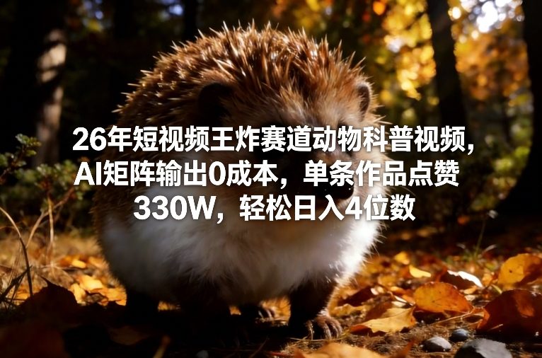 26年短视频王炸赛道动物科普视频，AI矩阵输出0成本，单条作品点赞330W，轻松日入4位数-好运多多