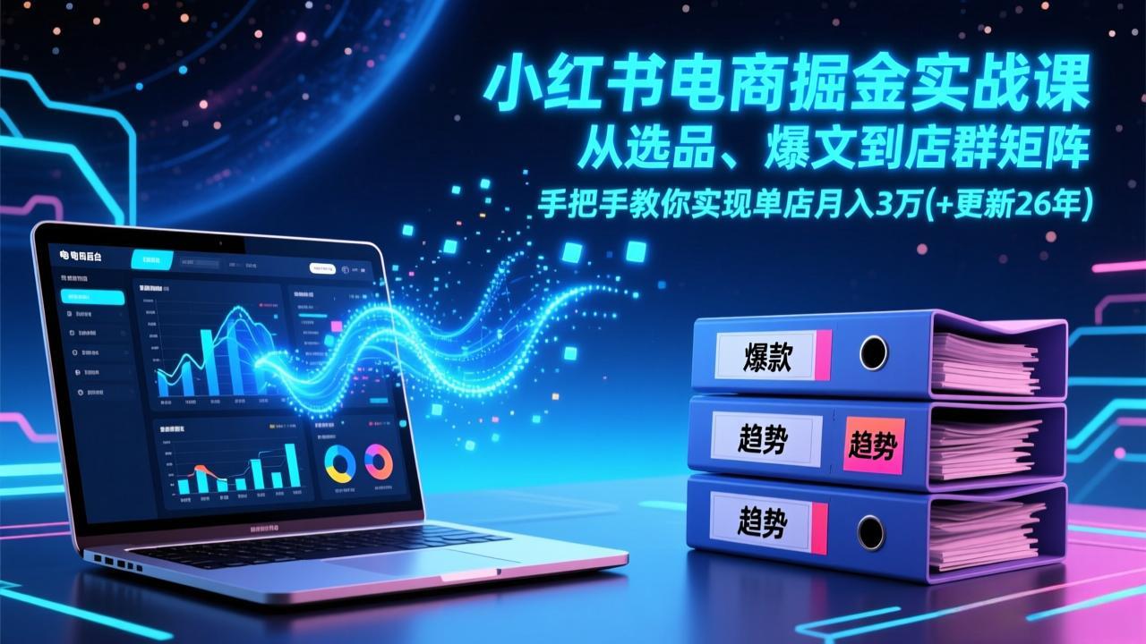 小红书电商掘金实战课，从选品、爆文到店群矩阵，手把手教你实现单店月入3万+(更新26年-好运多多
