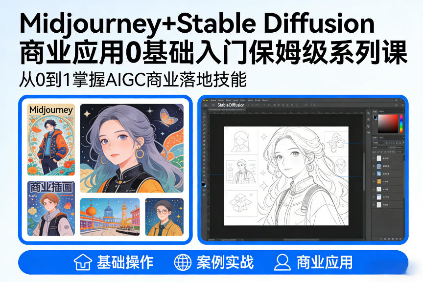 AIGC商业应用Midjourney+Stable Diffusion教程，0基础入门保姆级系列课-好运多多