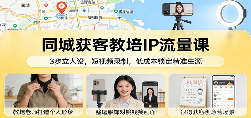 同城获客教培IP流量课：3步立人设，短视频录制，低成本锁定精准生源-好运多多