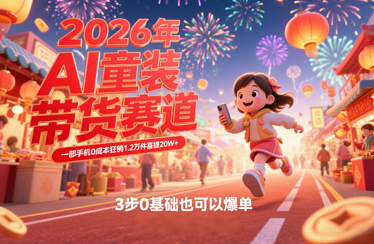 AI童装新春带货赛道，一部手机0成本狂销1.2万件喜提20W+，3步0基础也可以爆单-好运多多