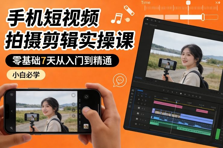 手机短视频拍摄剪辑实操课，零基础7天从入门到精通，小白必学-好运多多