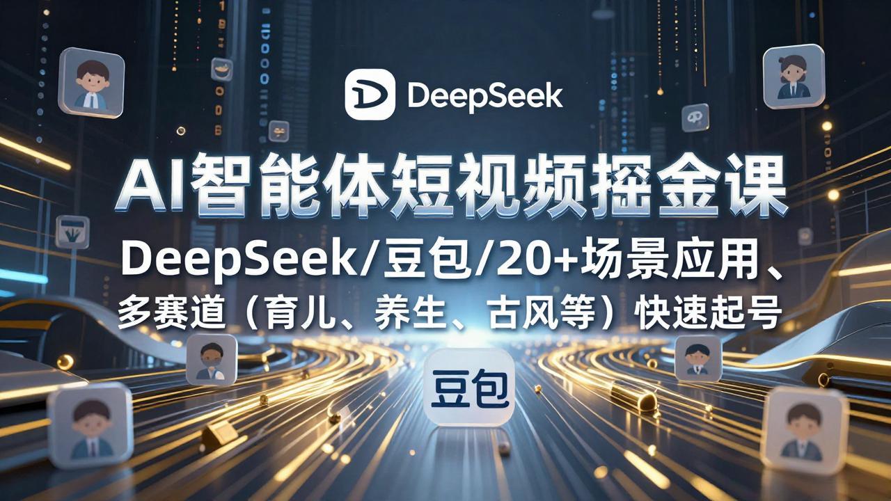 AI智能体短视频掘金课，DeepSeek/豆包/20+场景应用、多赛道(育儿、养生、古风等-好运多多
