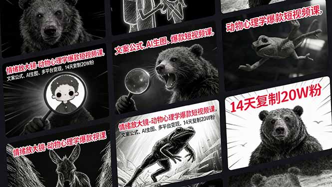 情绪放大镜-动物心理学爆款短视频课，文案公式、AI生图、多平台变现，14天复制20W粉-好运多多
