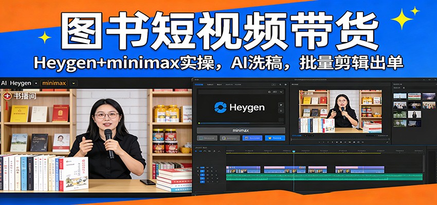 图书短视频带货：Heygen+minimax实操，AI洗稿 ，批量剪辑出单-好运多多