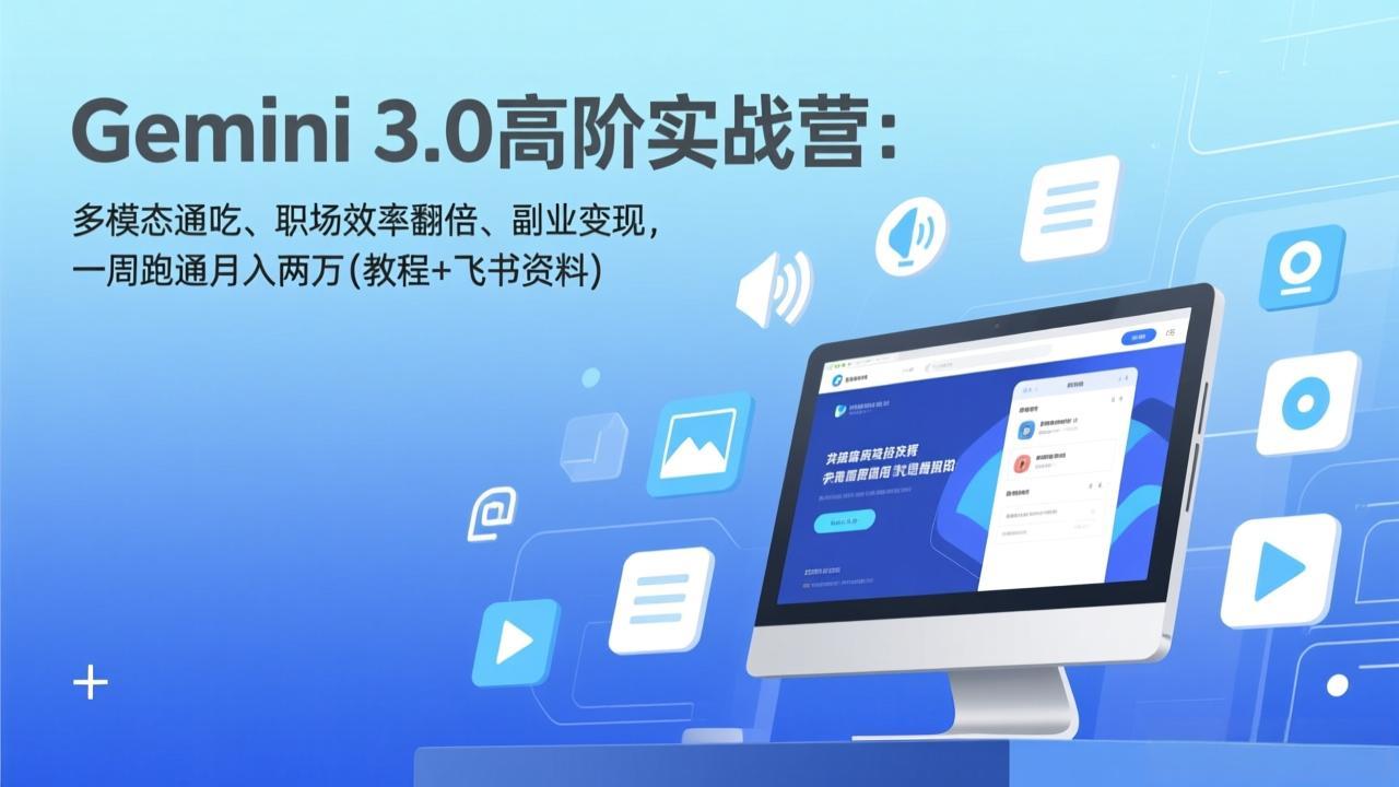 Gemini 3.0高阶实战营:多模态通吃、职场效率翻倍、副业变现,一周跑通月入两万(教程+飞书资料-好运多多