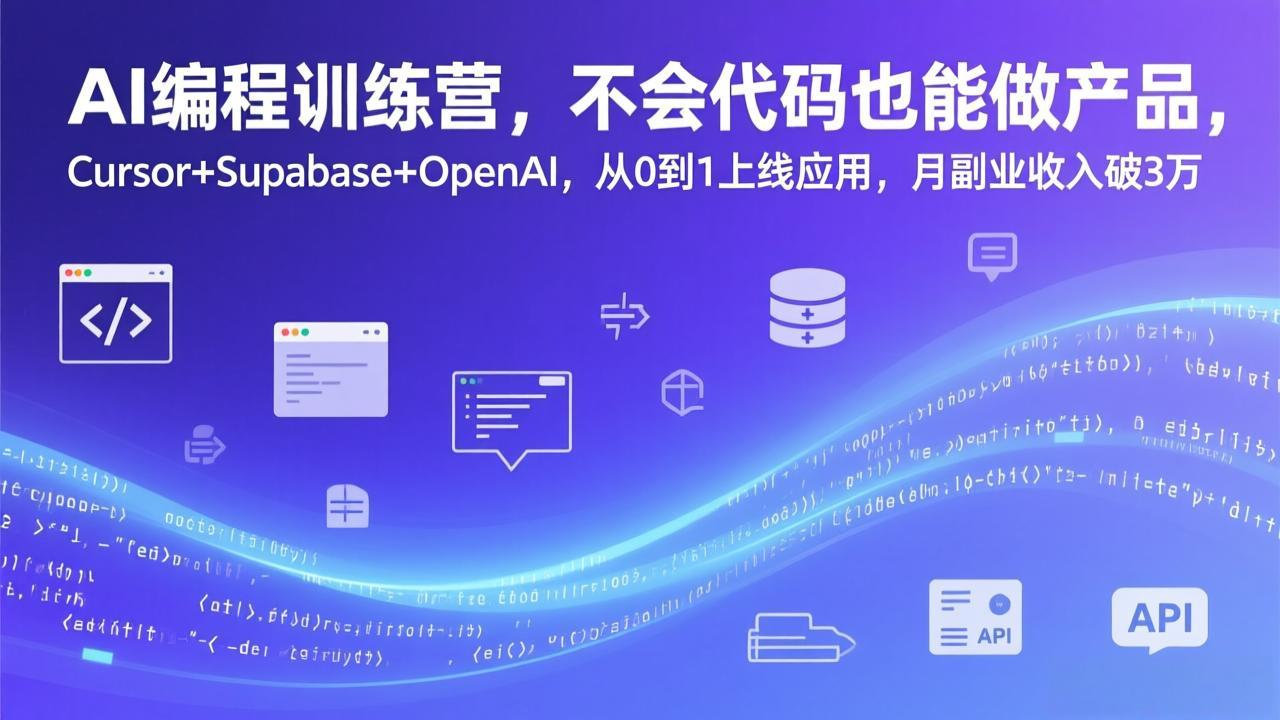 AI编程训练营,不会代码也能做产品,Cursor+Supabase+OpenAI,从0到1上线应用,月副业收入破3万-好运多多