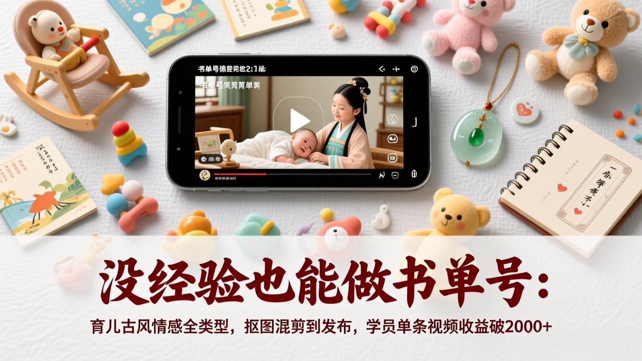 没经验也能做书单号:育儿古风情感全类型,抠图混剪到发布,学员单条视频收益破2000+-好运多多