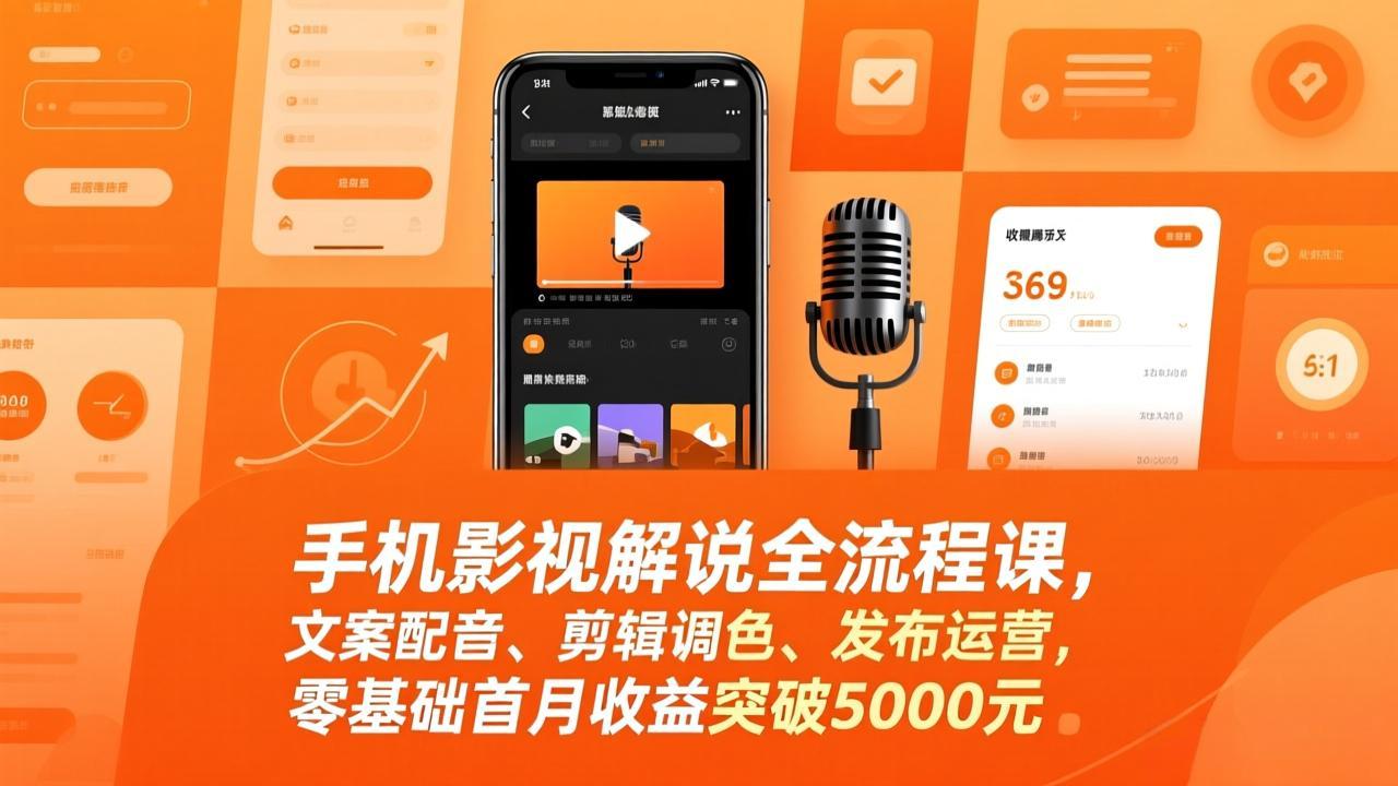手机影视解说全流程课,文案配音、剪辑调色、发布运营,零基础首月收益突破5000元-好运多多