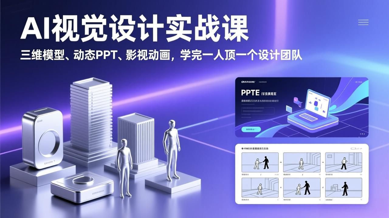 AI视觉设计实战课,三维模型、动态PPT、影视动画,学完一人顶一个设计团队-好运多多