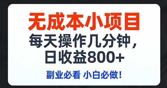 无成本小项目,每天操作几分钟,日收益800+ 副业必看 小白必做！-好运多多