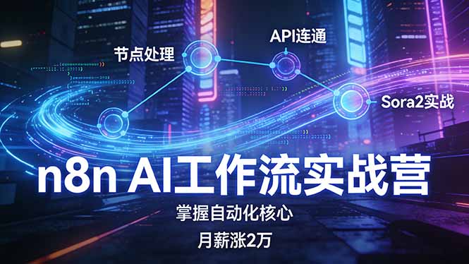 n8n AI工作流实战营，节点处理+API连通+Sora2实战，掌握自动化核心月薪涨2万-好运多多