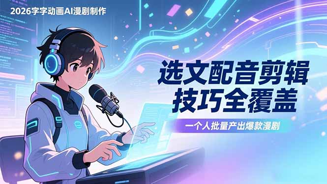 2026字字动画AI漫剧制作-1期,选文配音剪辑技巧全覆盖,一个人就能批量产出爆款漫剧-好运多多