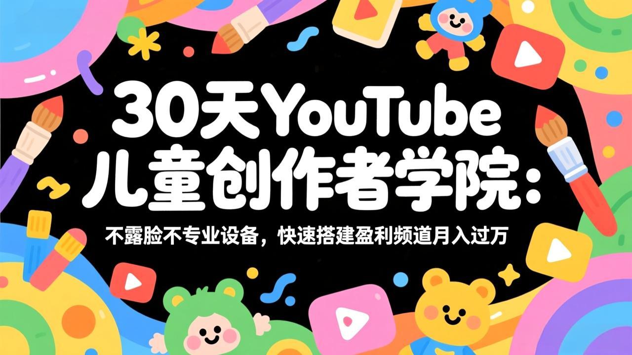 30天YouTube儿童创作者学院：不露脸不专业设备，快速搭建盈利频道月入过万-好运多多