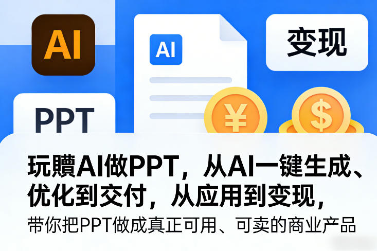 玩賺AI做PPT，从AI一键生成、优化到交付，从应用到变现，带你把PPT做成真正可用、可卖的商业产品-好运多多