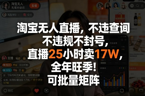 淘宝无人直播，不违规不封号，直播25小时卖17W，全年旺季！可批量矩阵【揭秘】-好运多多