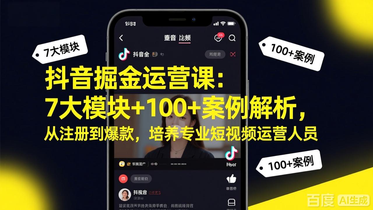 抖音掘金运营课：7大模块+100+案例解析，从注册到爆款，培养专业短视频运营人员-好运多多