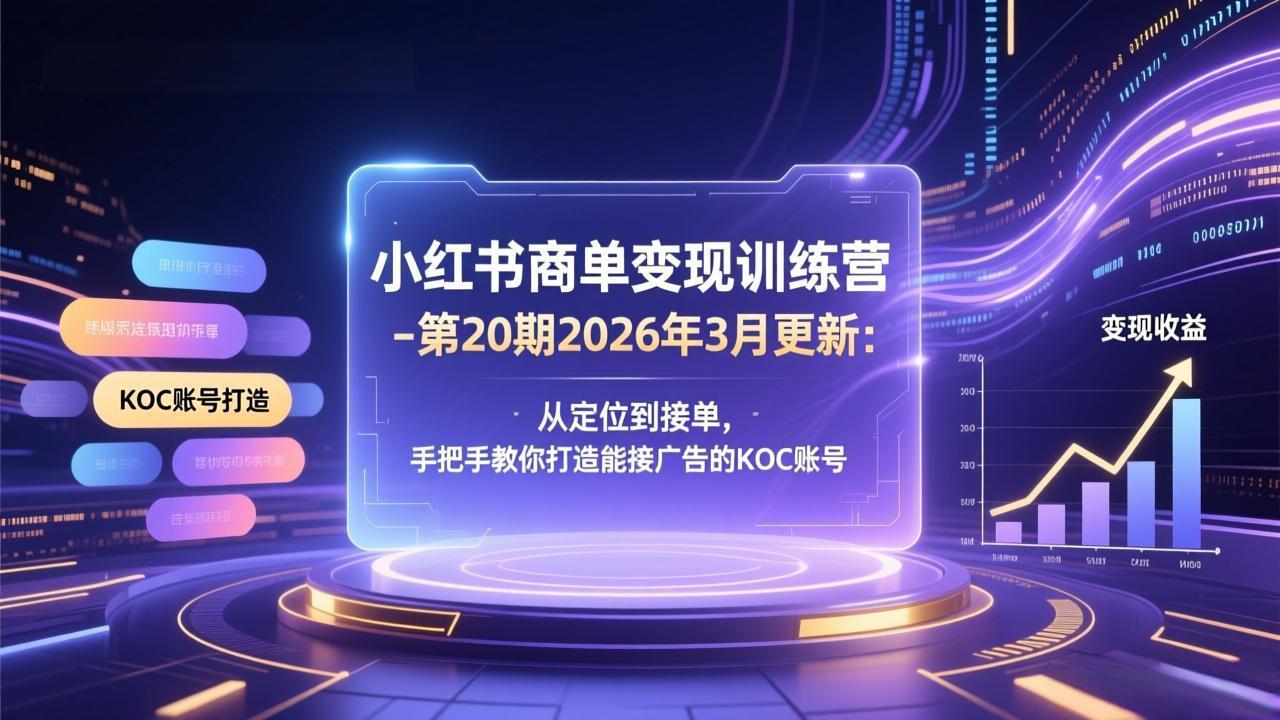 小红书商单变现训练营-第20期26年3月更新：从定位到接单，手把手教你打造能接广告的KOC账号-好运多多