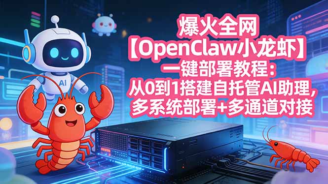 爆火全网【OpenClaw 小龙虾】一键部署教程：从0到1搭建自托管AI助理，多系统部署+多通道对接-好运多多