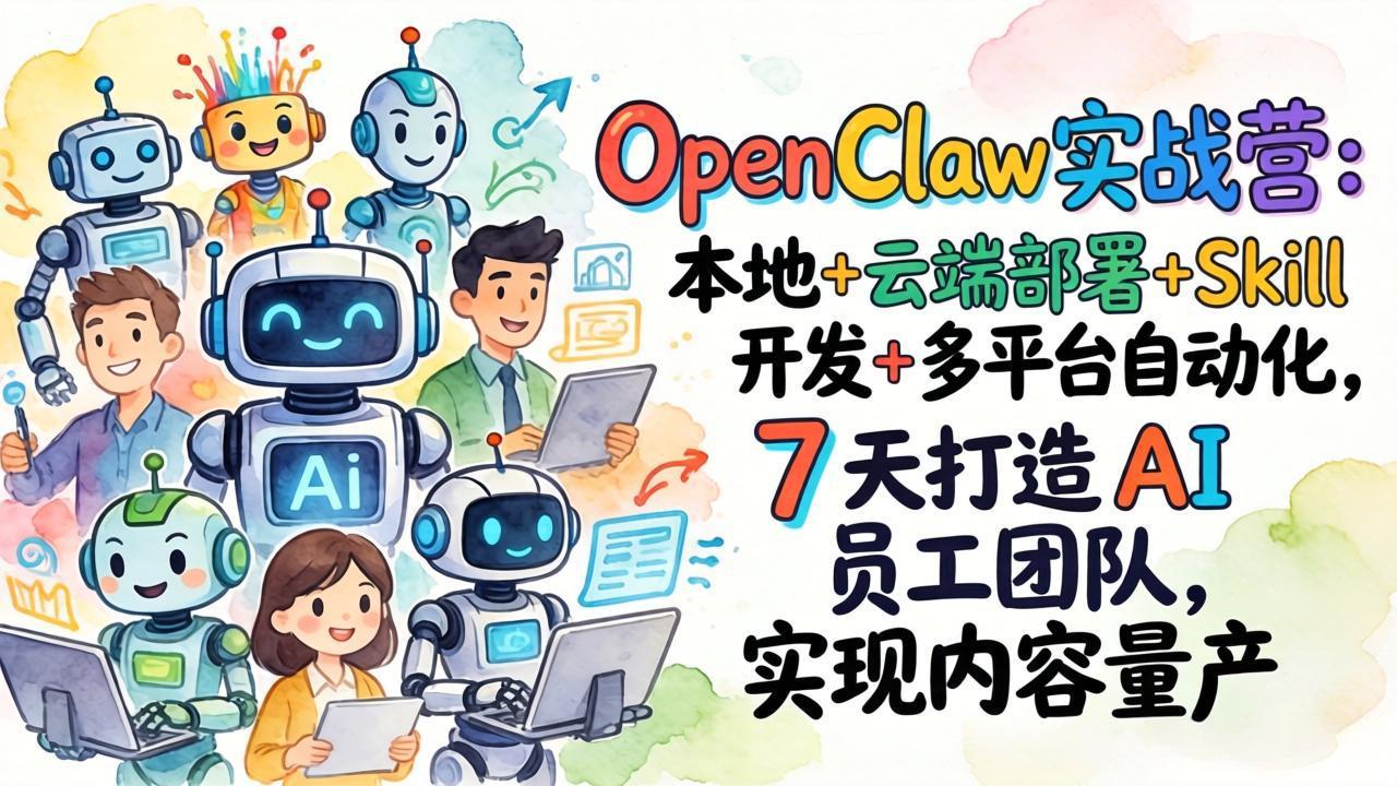 OpenClaw实战营：本地+云端部署+Skill开发+多平台自动化，7 天打造 AI 员工团队，实现内容量产-好运多多
