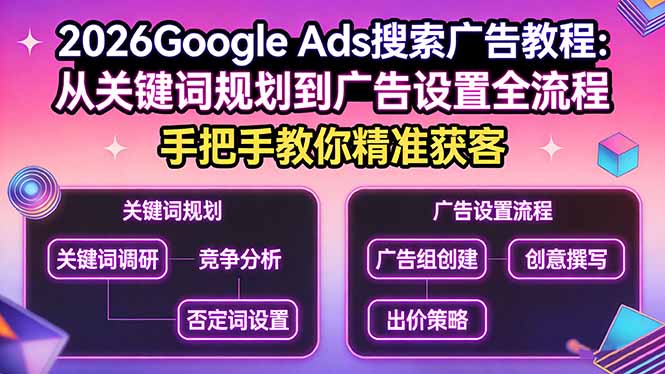 2026Google Ads搜索广告教程：从关键词规划到广告设置全流程，手把手教你精准获客-好运多多