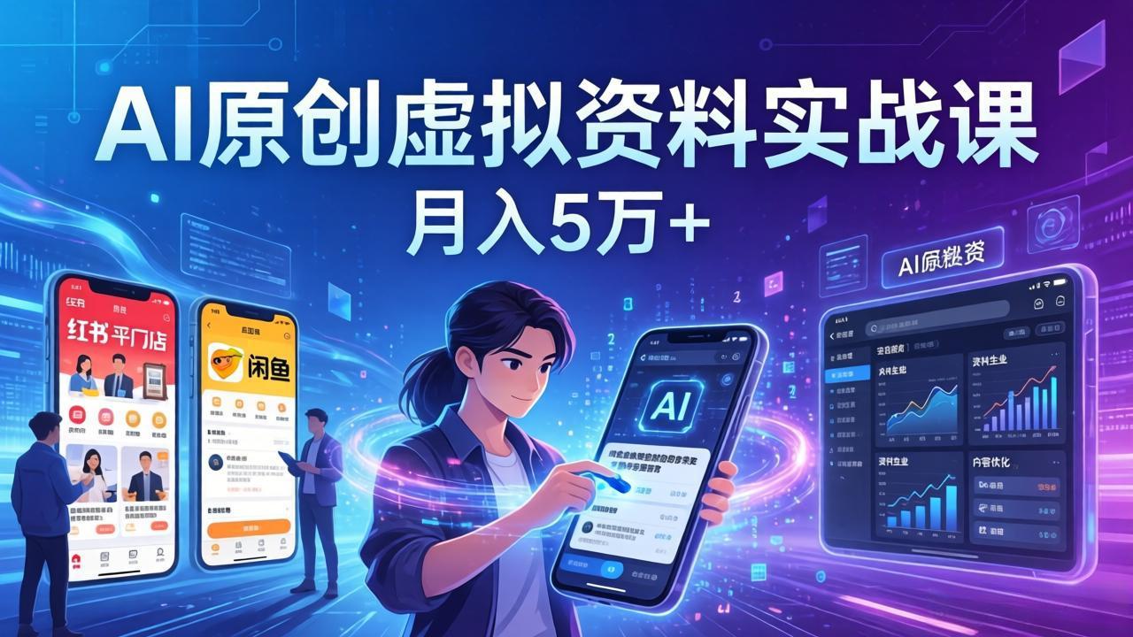 AI原创虚拟资料实战课：2026新机会，小红书闲鱼开店，普通人用AI轻松变现，月入5万+-好运多多