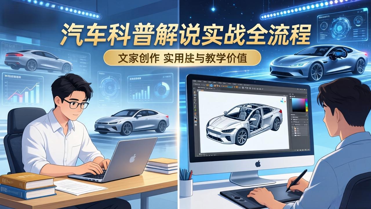 抖音汽车科普解说实战：文案+动画+画面处理+去水印全流程，打造专业汽车科普视频-好运多多