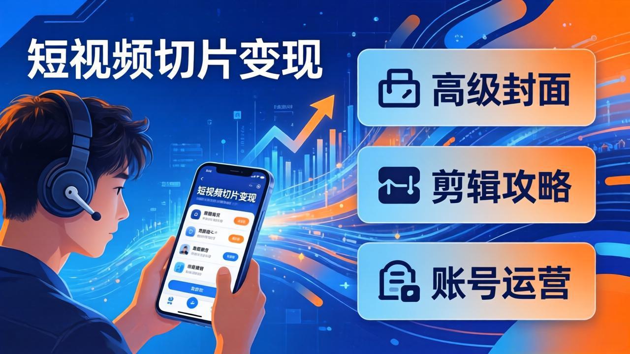短视频切片变现速成班2.0：高级封面+剪辑攻略+账号运营，0基础小白快速入局副业-好运多多