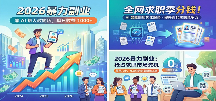 2026暴力副业：靠AI帮人改简历，单日收益1000+，全网求职季分钱-好运多多