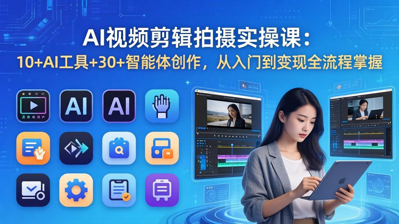 AI 视频剪辑拍摄实操课：10+AI工具+30+智能体创作，从入门到变现全流程掌握-好运多多