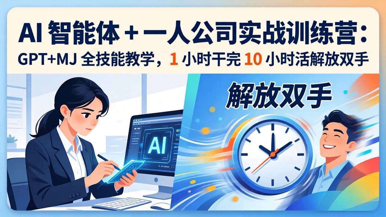 AI 智能体 + 一人公司实战训练营：GPT+MJ 全技能教学，1 小时干完 10 小时活解放双手-好运多多